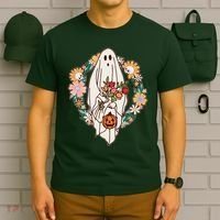 Halloween Creepy Cute Boho Flower Ghost T-Shirt thumb 6