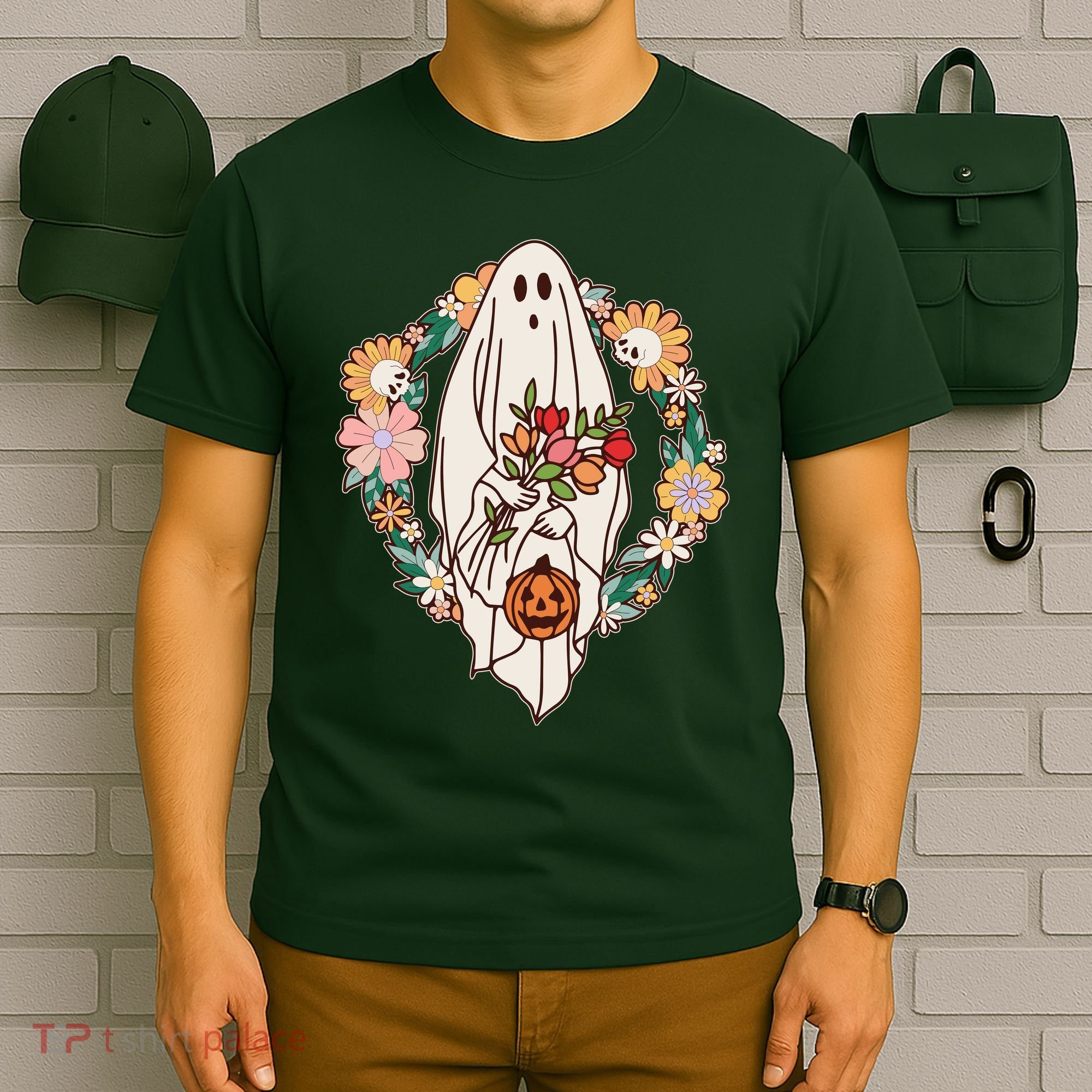 Halloween Creepy Cute Boho Flower Ghost T-Shirt