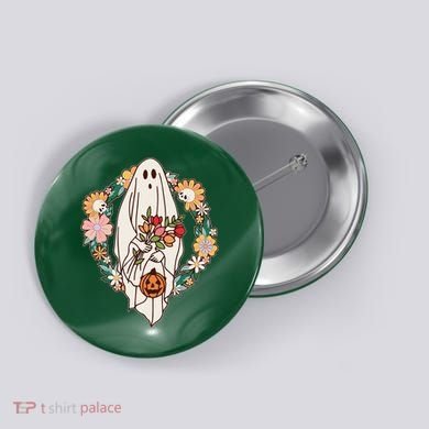 Halloween Creepy Cute Boho Flower Ghost Button