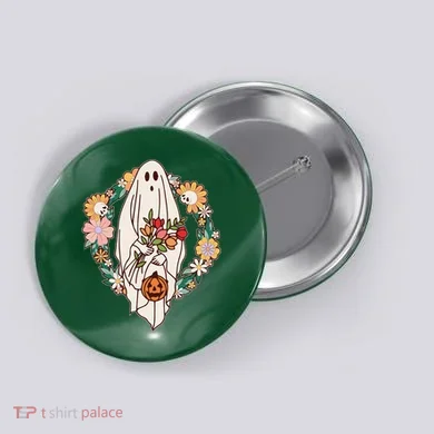 Halloween Creepy Cute Boho Flower Ghost Button