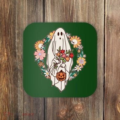 Halloween Creepy Cute Boho Flower Ghost Coaster