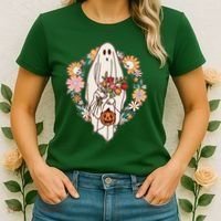 Halloween Creepy Cute Boho Flower Ghost Women's T-Shirt thumb 2
