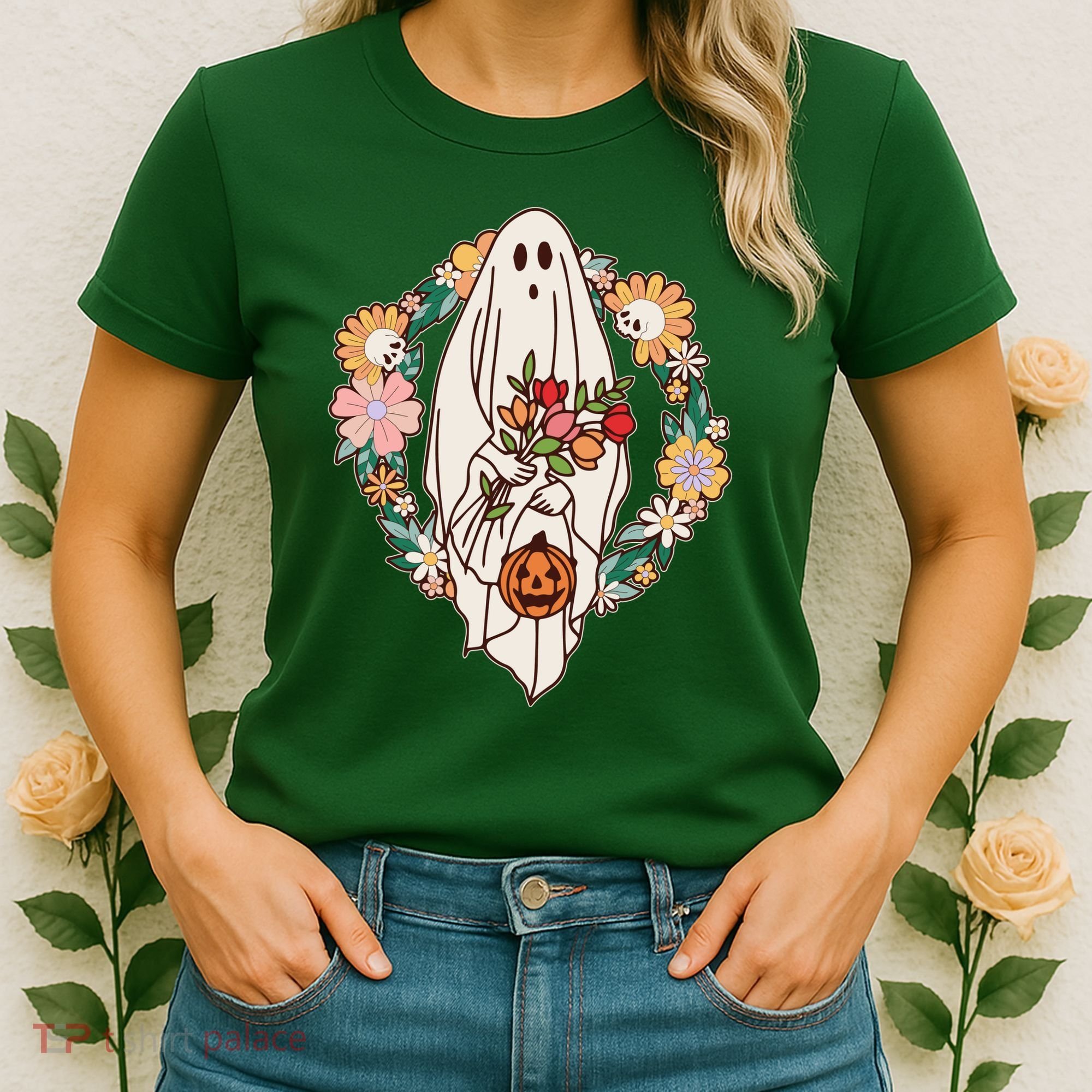 Halloween Creepy Cute Boho Flower Ghost Women's T-Shirt