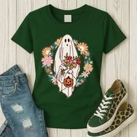 Halloween Creepy Cute Boho Flower Ghost Women's T-Shirt thumb 3