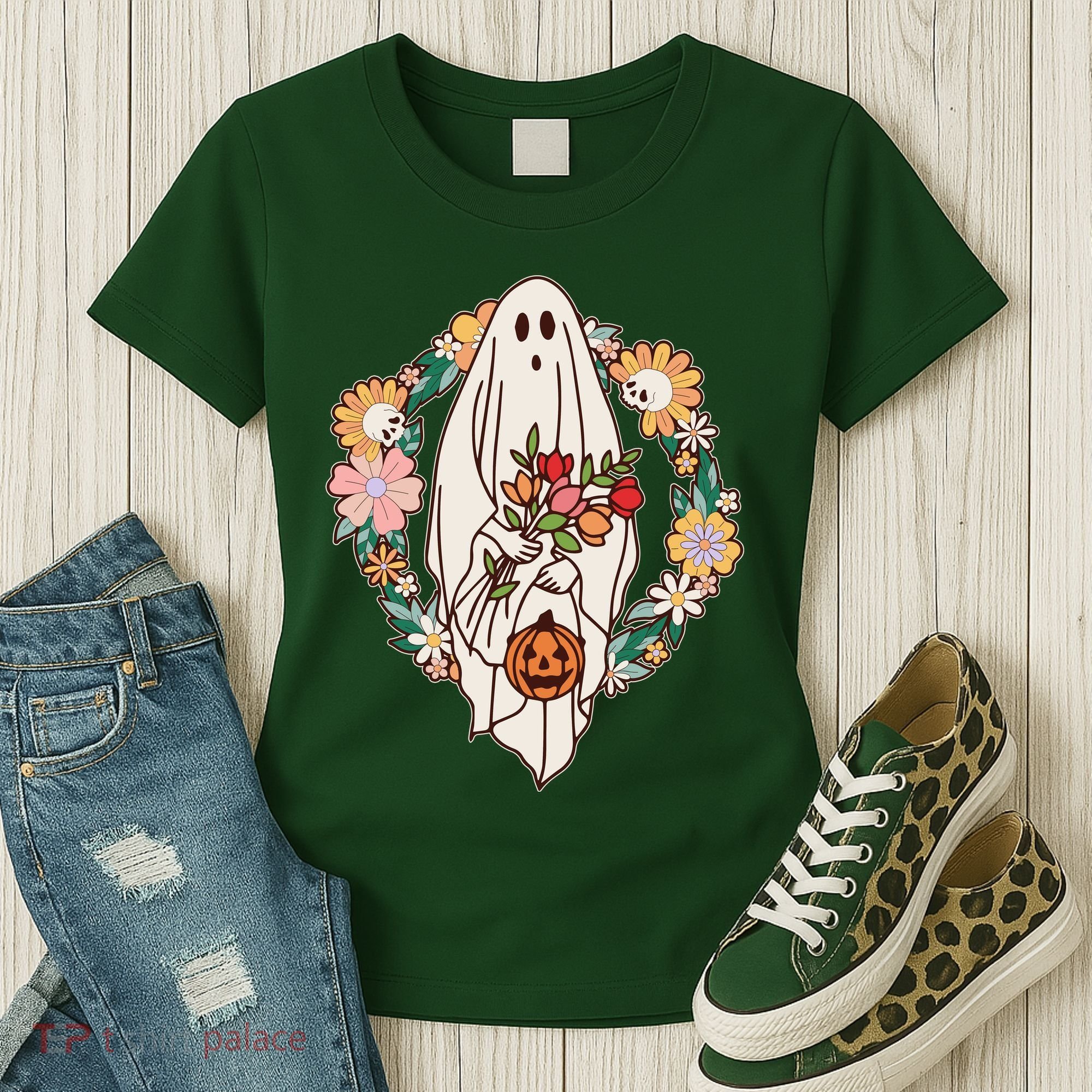 Halloween Creepy Cute Boho Flower Ghost Women's T-Shirt