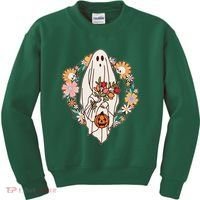 Halloween Creepy Cute Boho Flower Ghost Kids Sweatshirt thumb 0