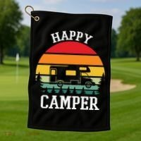 Happy Camper Cute Gift Retro Golf Towel thumb 1