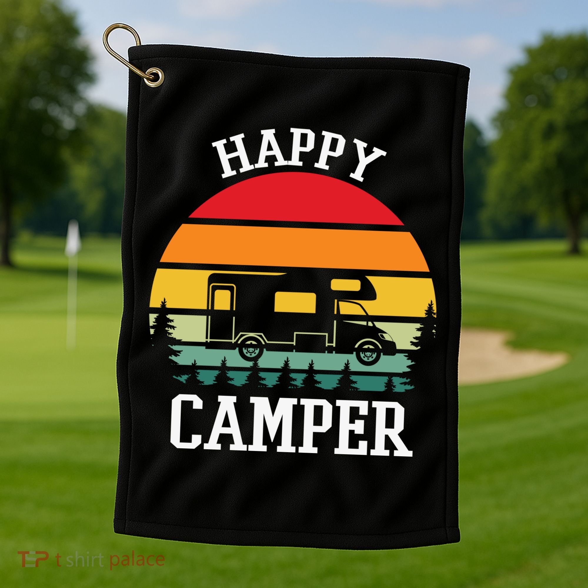 Happy Camper Cute Gift Retro Golf Towel