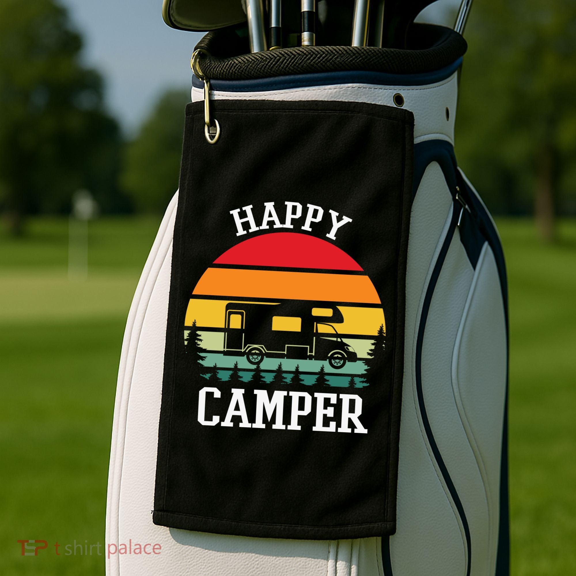 Happy Camper Cute Gift Retro Golf Towel