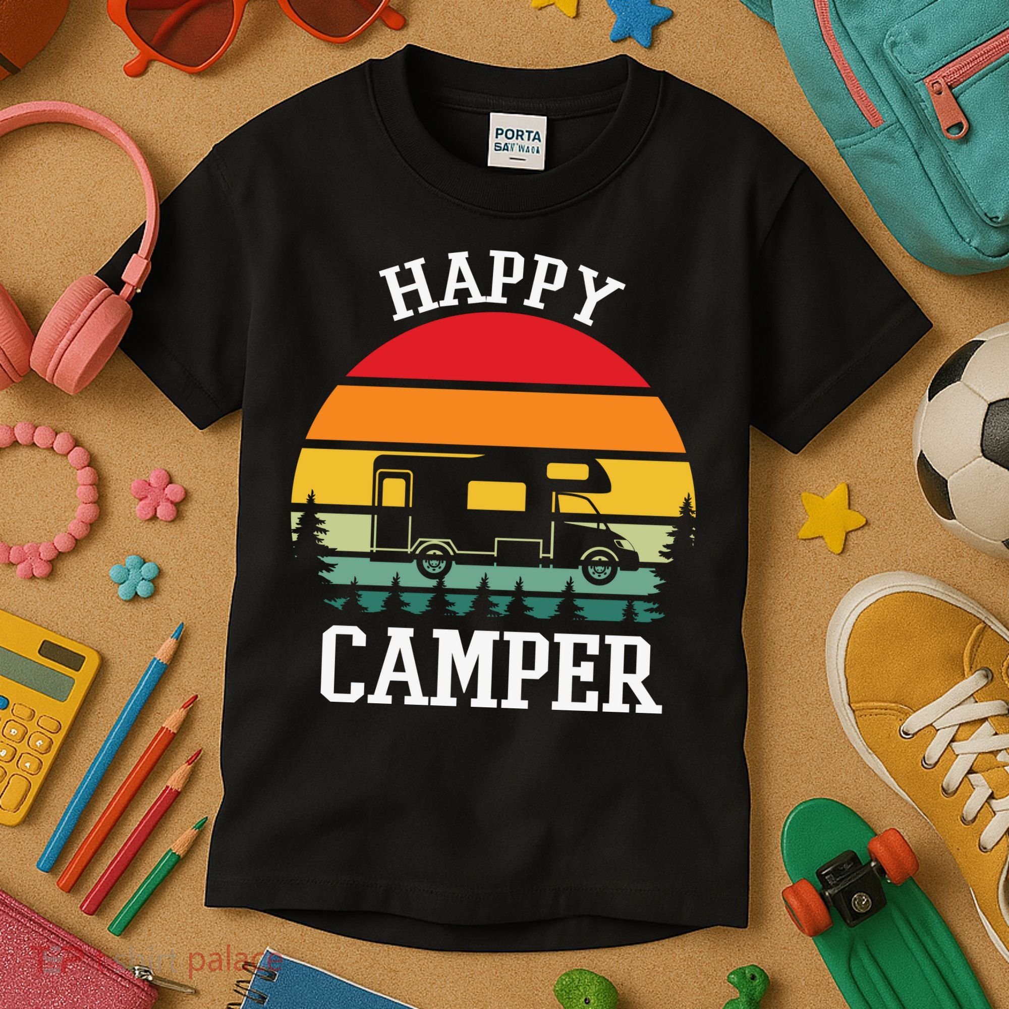 Happy Camper Cute Gift Retro Kids T-Shirt