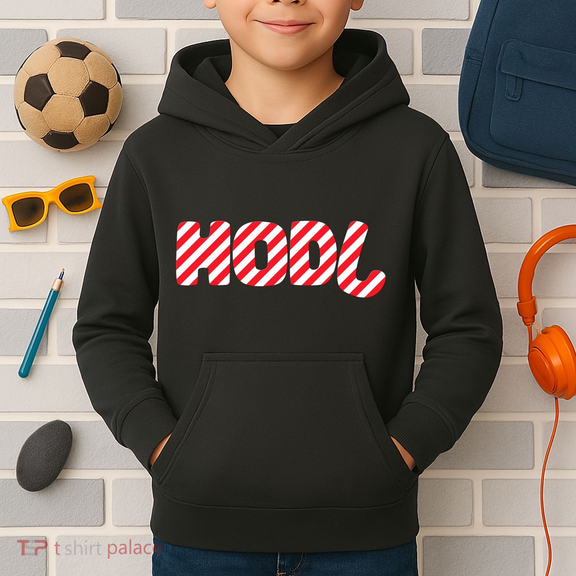 Hodl Crypto Currency Candy Cane Christmas Logo Kids Hoodie