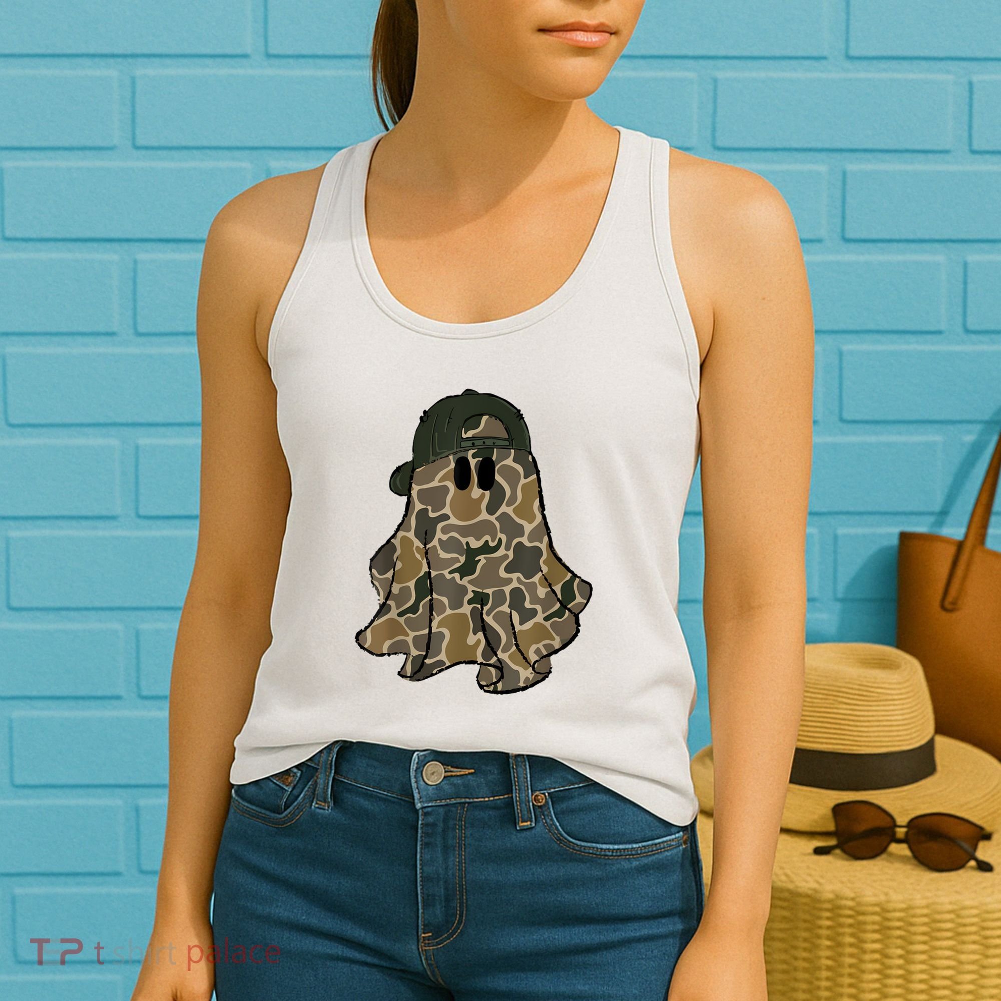 Halloween Camouflage Camo Ghost Hello Hunting Season Women's Tank Top