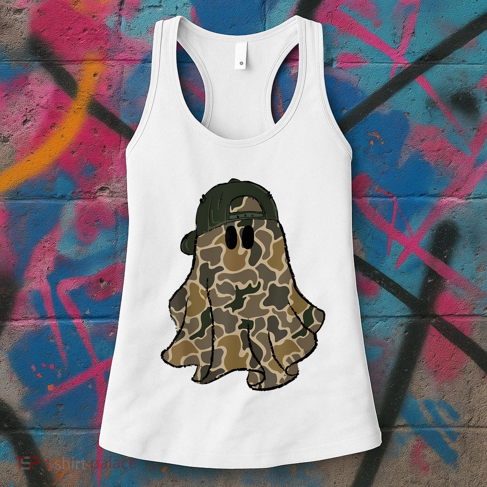 Halloween Camouflage Camo Ghost Hello Hunting Season Women's Tank Top