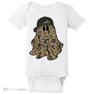 Halloween Camouflage Camo Ghost Hello Hunting Season Baby Bodysuit