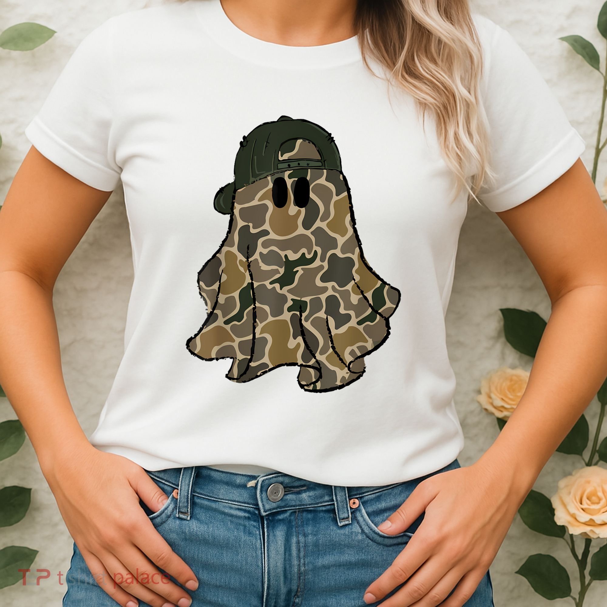 Halloween Camouflage Camo Ghost Hello Hunting Season Women's T-Shirt