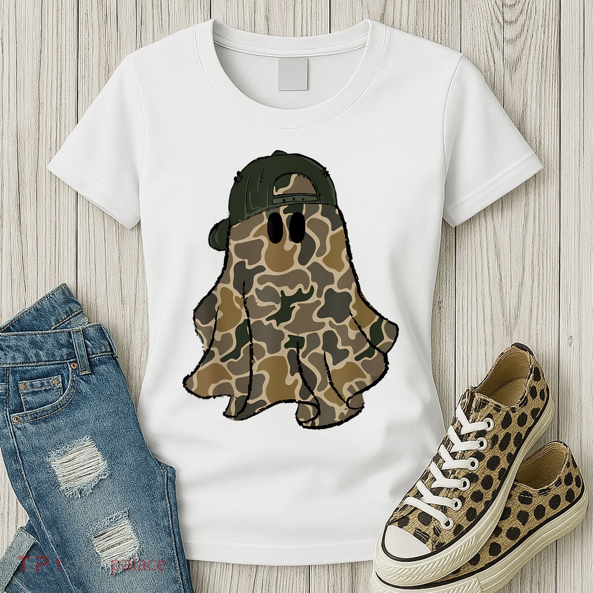 Halloween Camouflage Camo Ghost Hello Hunting Season Women's T-Shirt