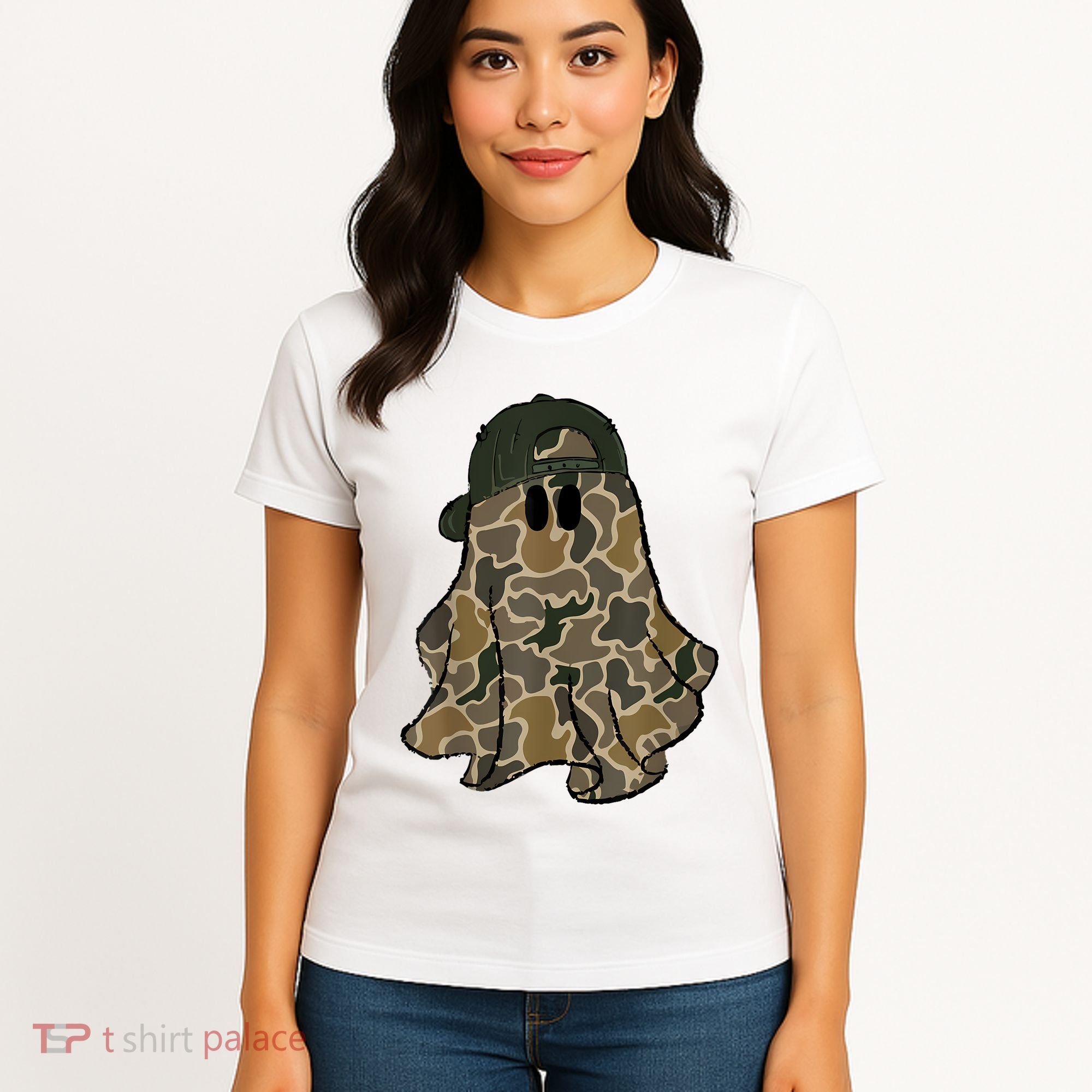 Halloween Camouflage Camo Ghost Hello Hunting Season Women's T-Shirt