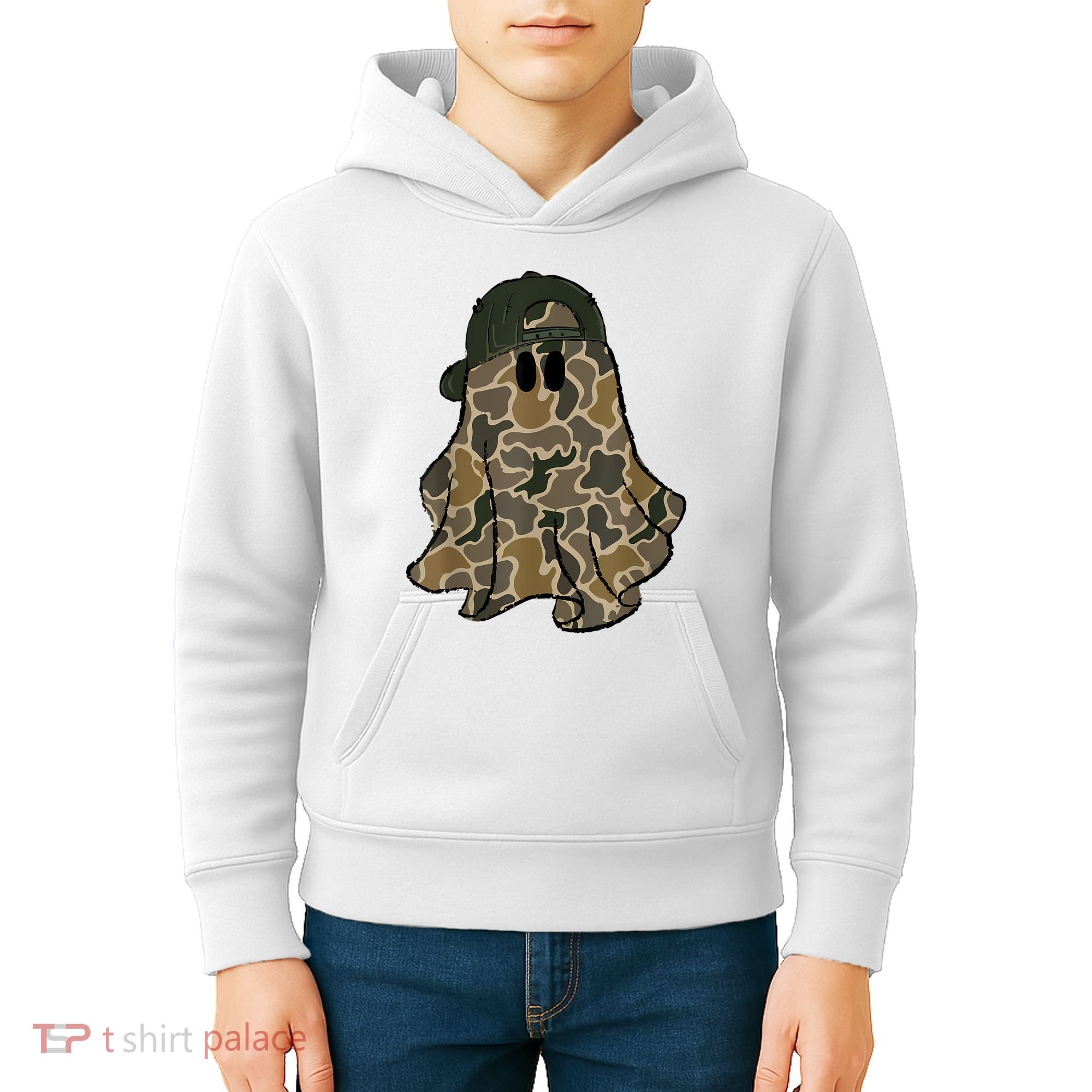 Halloween Camouflage Camo Ghost Hello Hunting Season Kids Hoodie