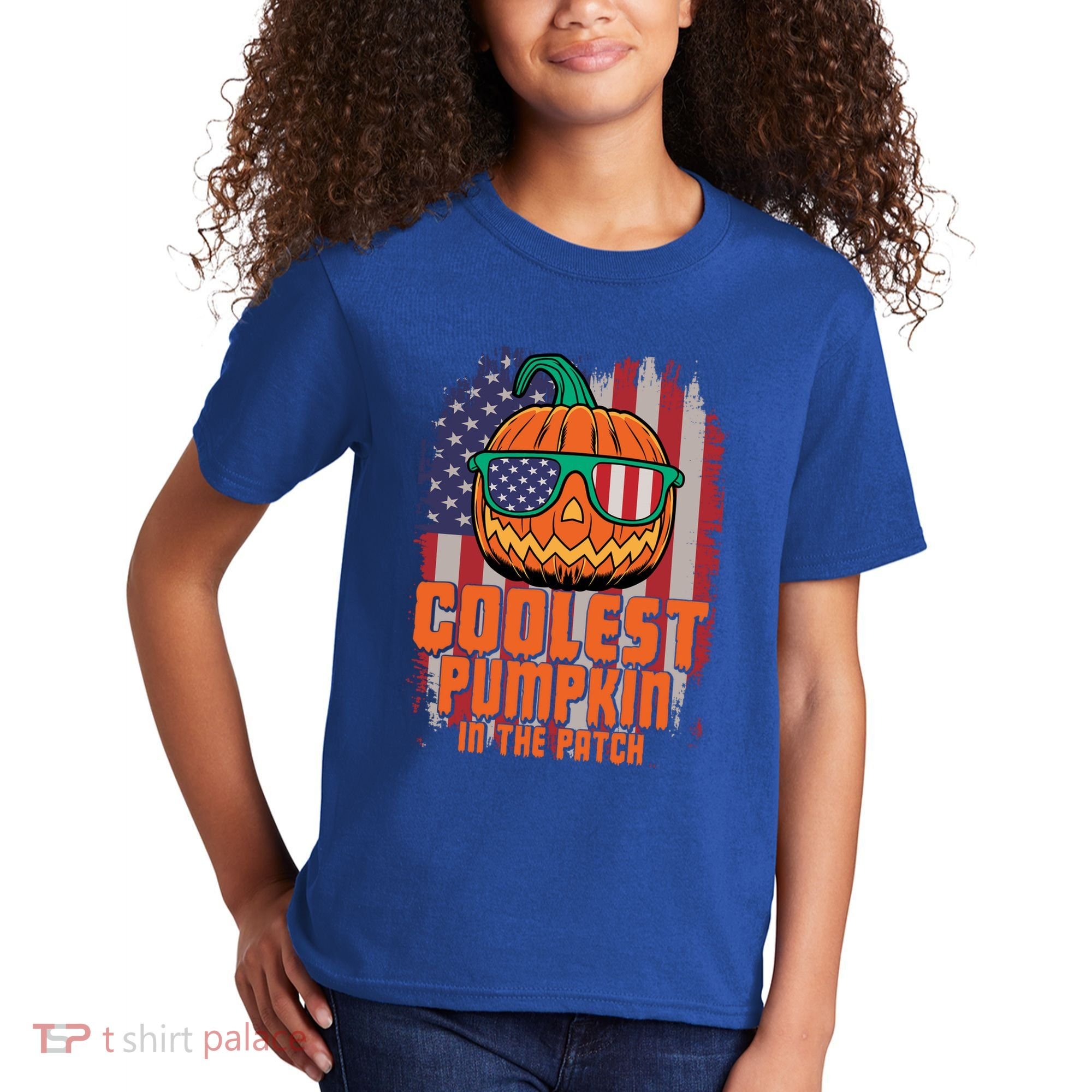 Halloween Costume Coolest Pumpkin In The Patch American Flag Gift Kids T-Shirt
