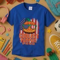 Halloween Costume Coolest Pumpkin In The Patch American Flag Gift Kids T-Shirt thumb 3