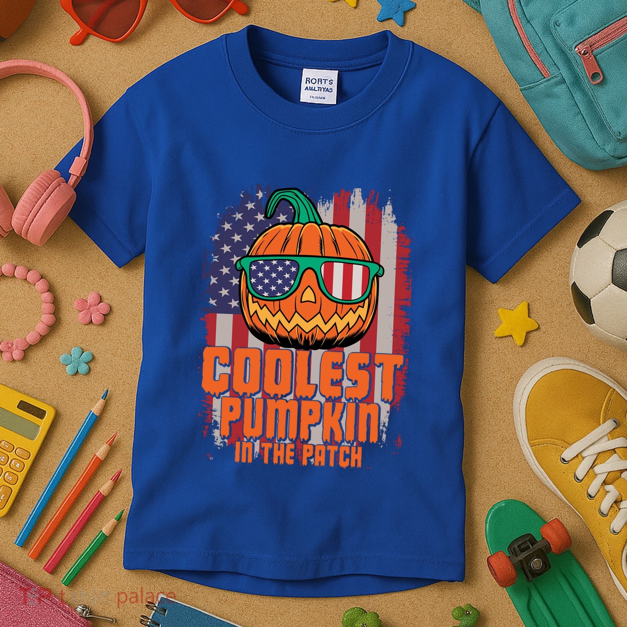 Halloween Costume Coolest Pumpkin In The Patch American Flag Gift Kids T-Shirt