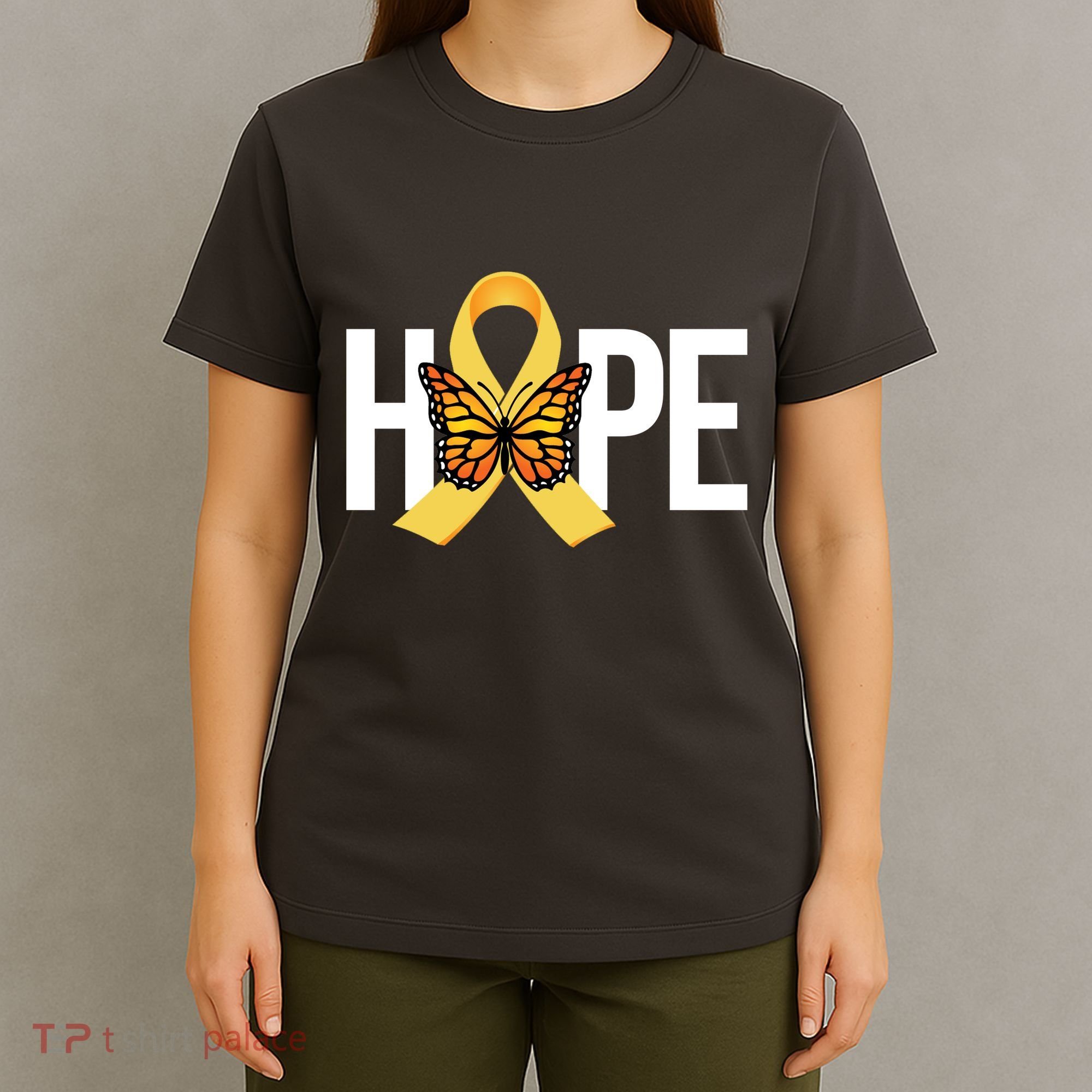 Hope Childhood Cancer Awareness Butterfly Ribbon T-Shirt