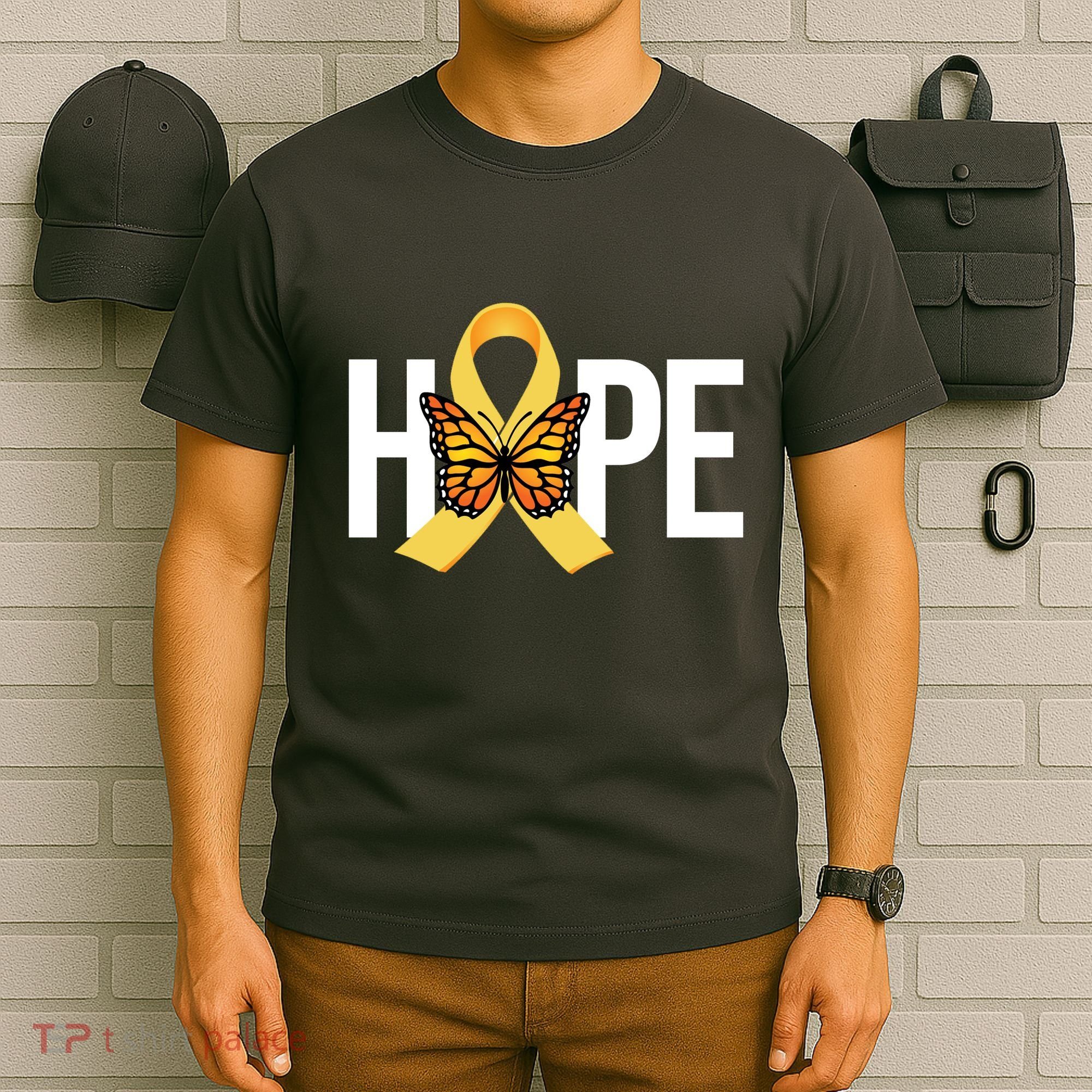 Hope Childhood Cancer Awareness Butterfly Ribbon T-Shirt