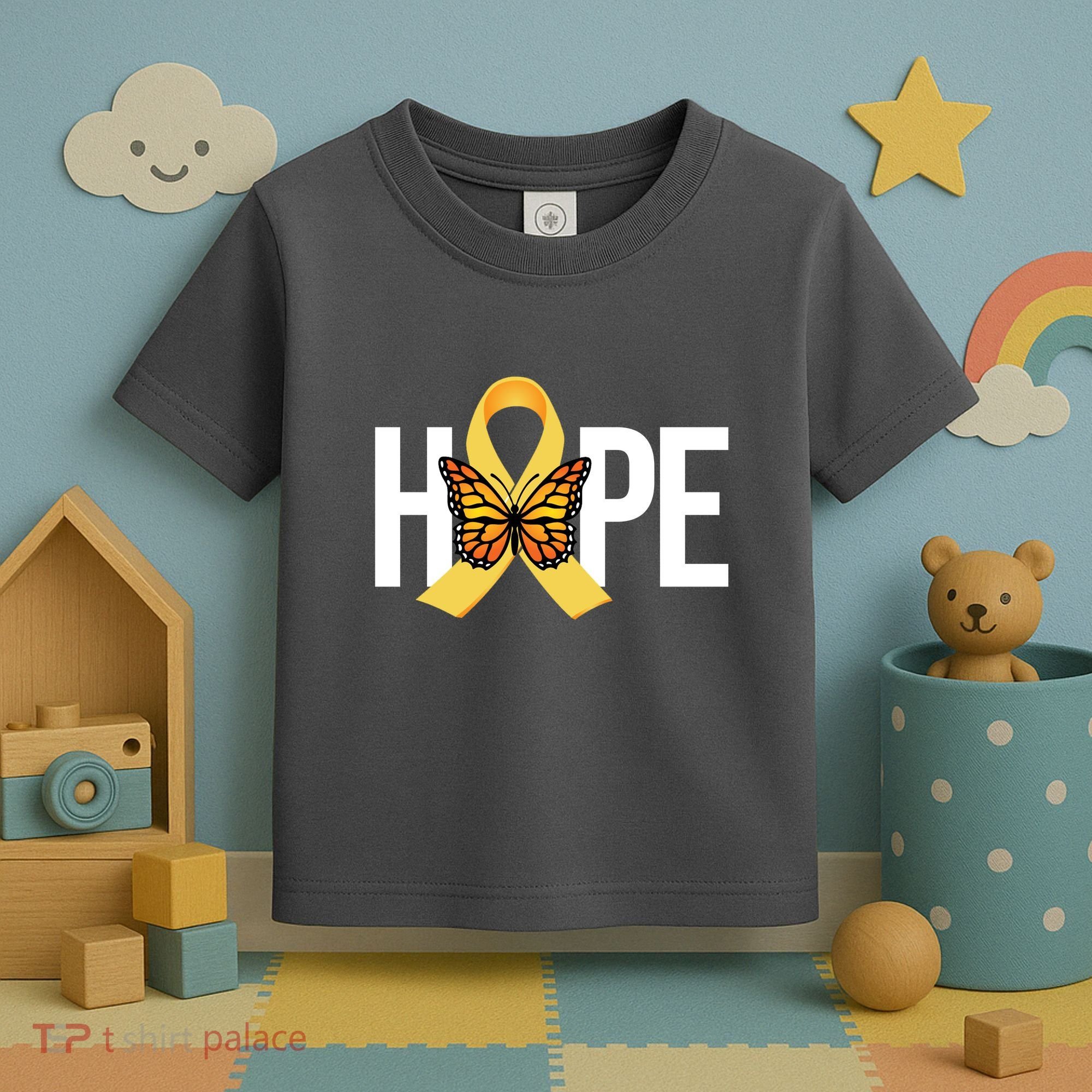 Hope Childhood Cancer Awareness Butterfly Ribbon Toddler T-Shirt