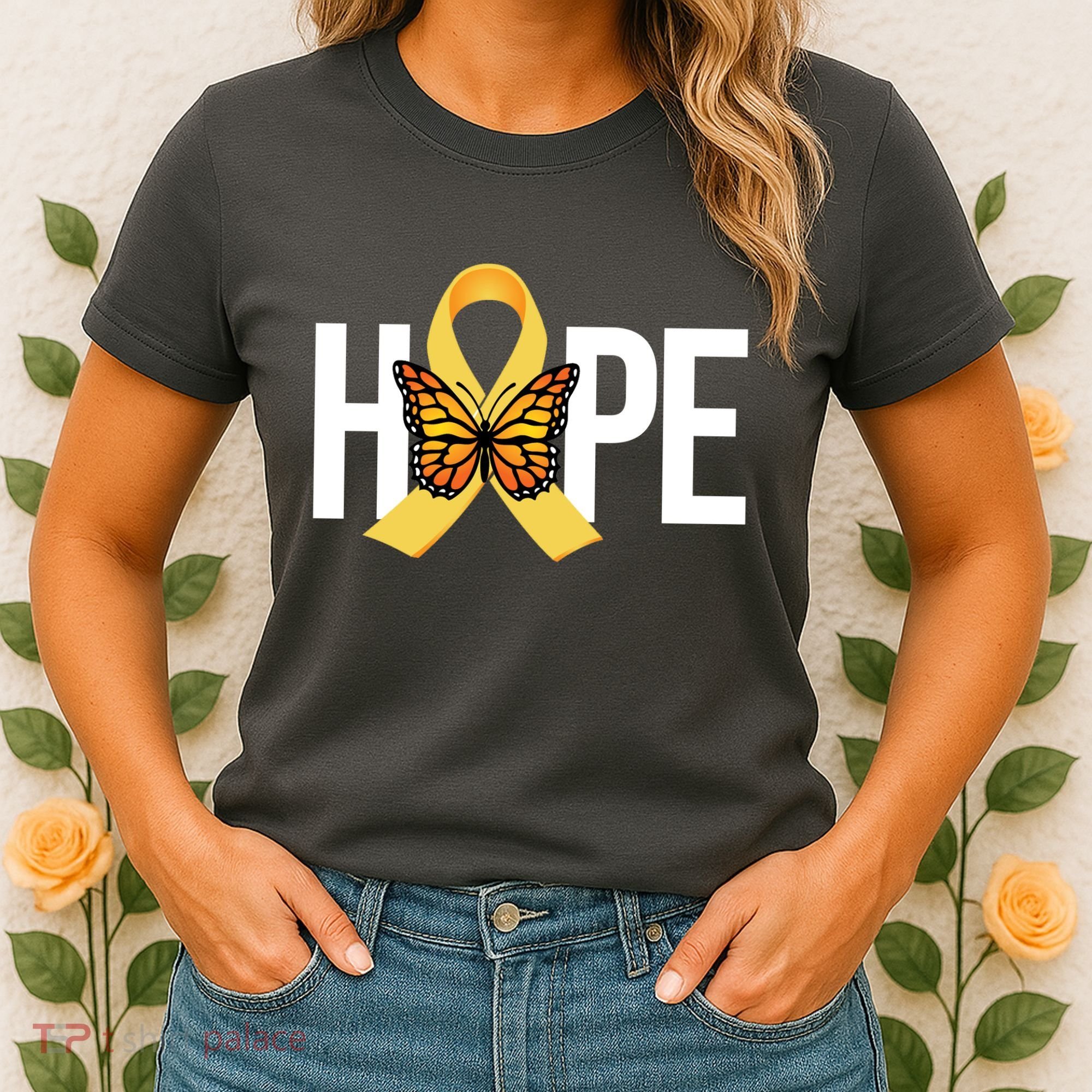 Hope Childhood Cancer Awareness Butterfly Ribbon Women's T-Shirt