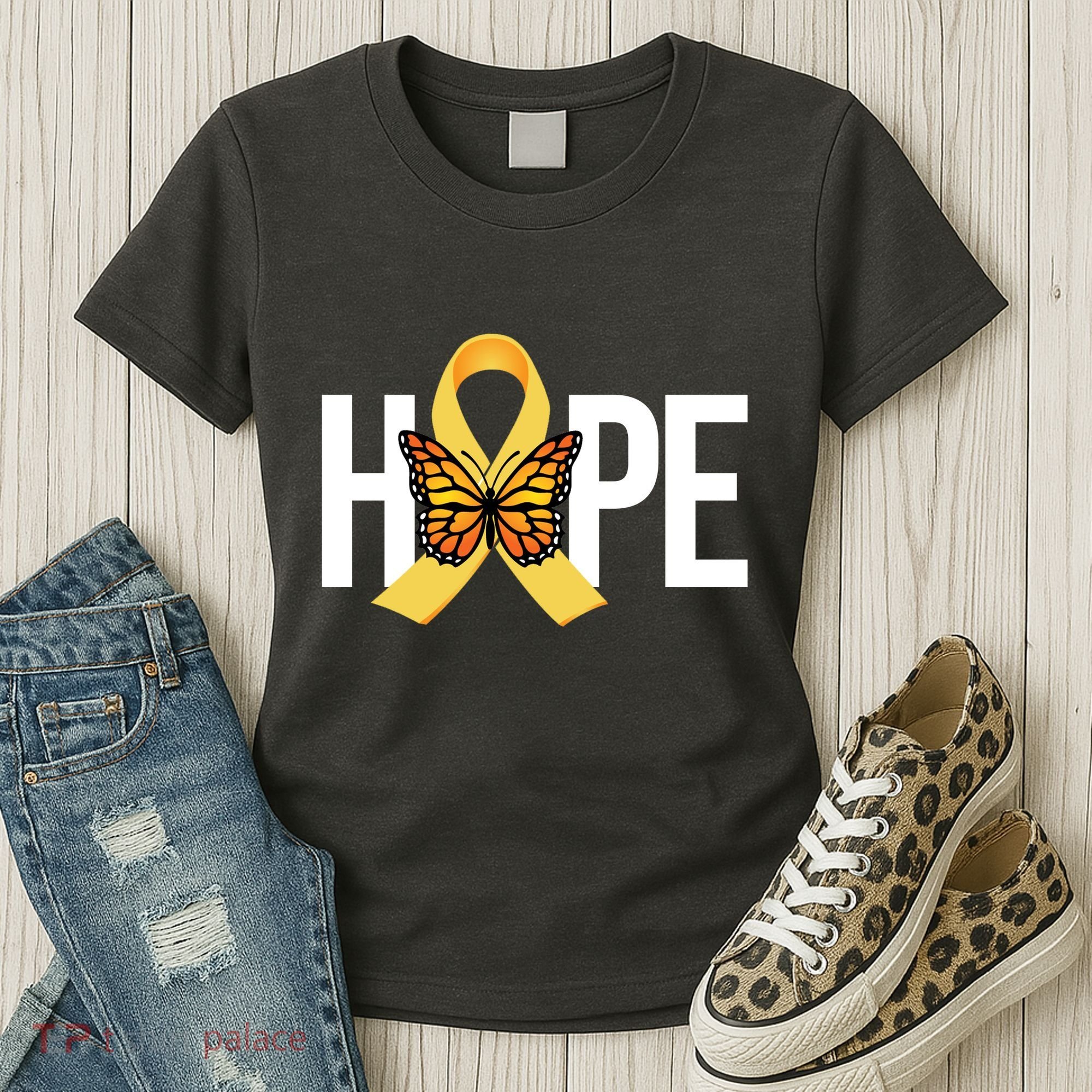 Hope Childhood Cancer Awareness Butterfly Ribbon Women's T-Shirt