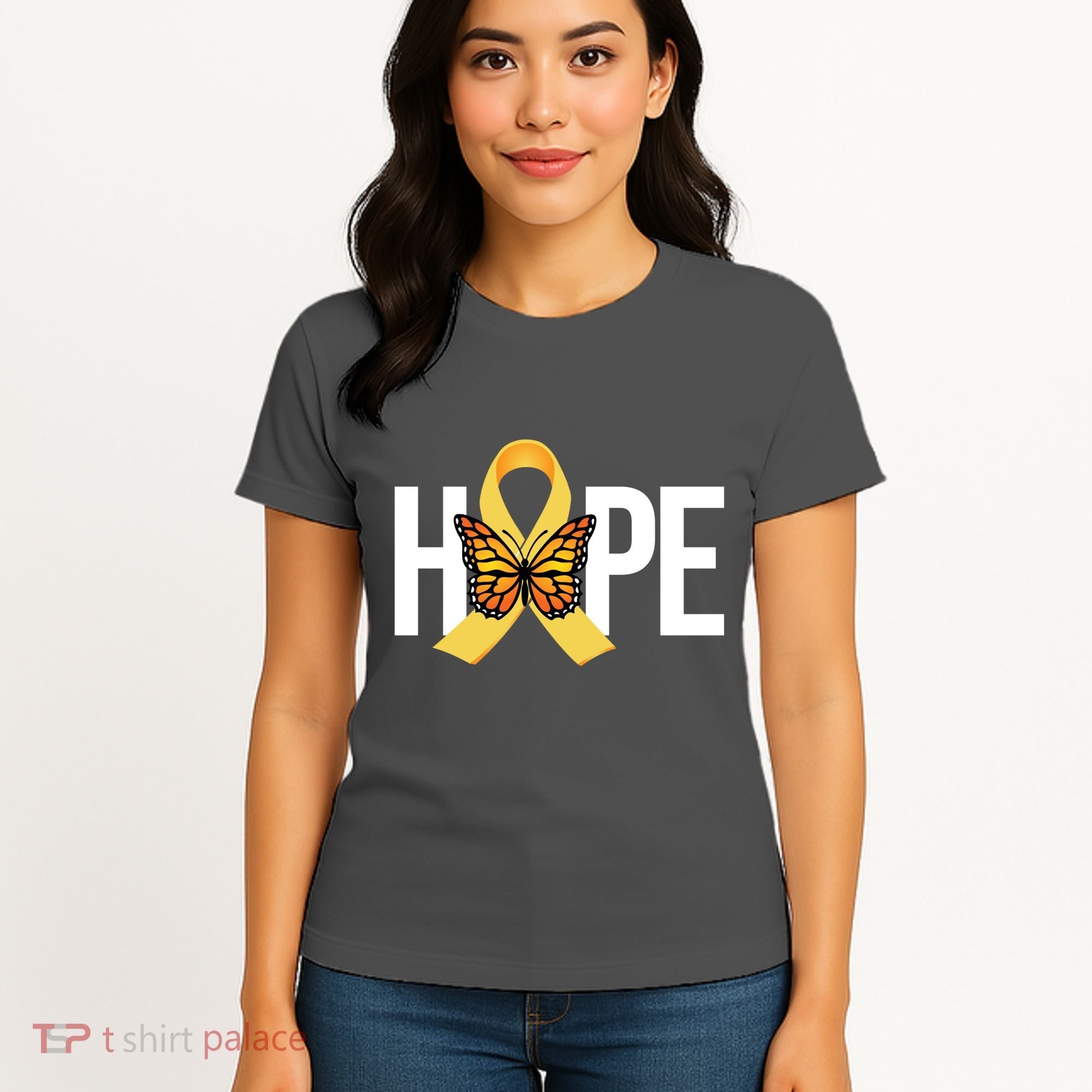 Hope Childhood Cancer Awareness Butterfly Ribbon Women's T-Shirt