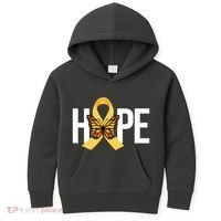 Hope Childhood Cancer Awareness Butterfly Ribbon Kids Hoodie thumb 0