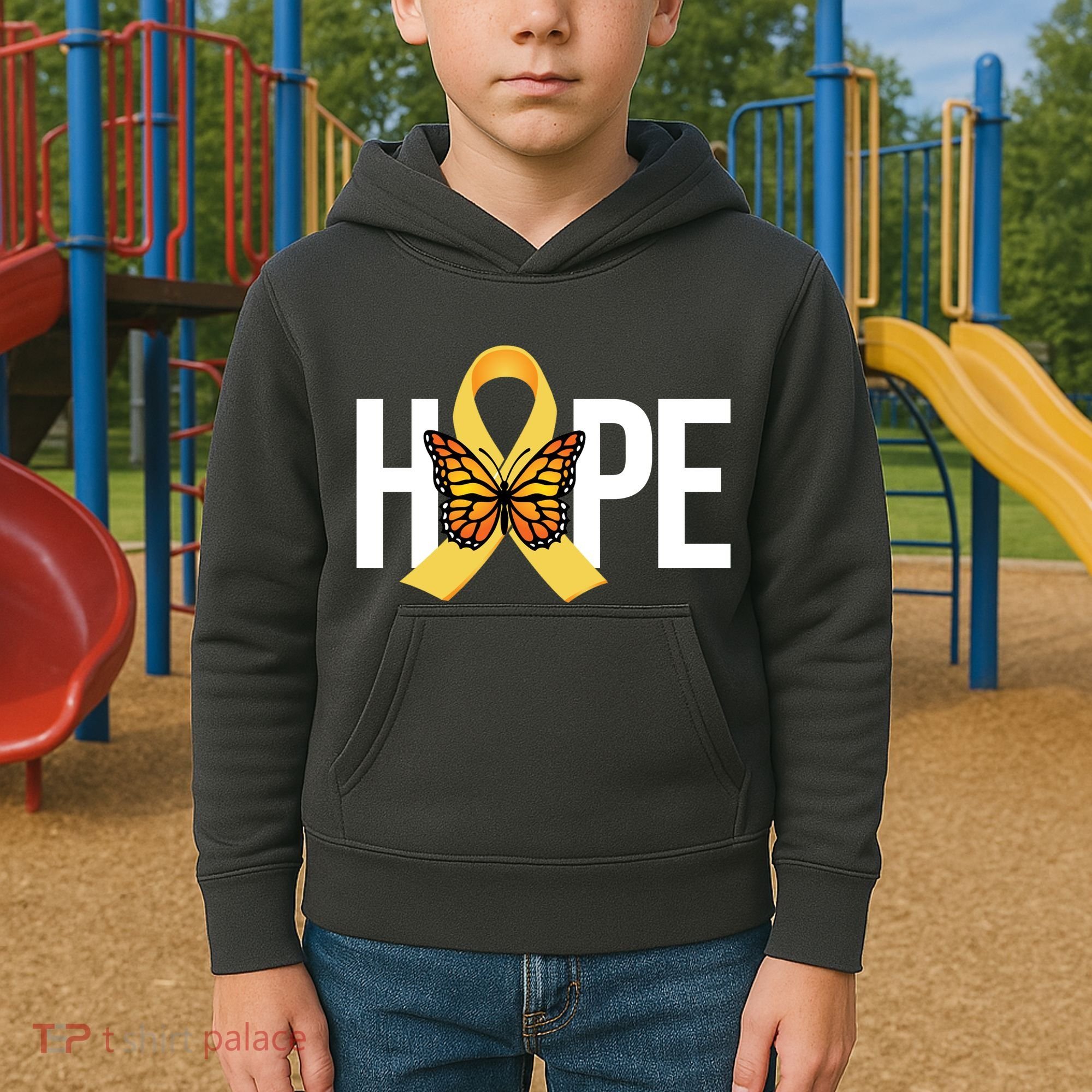 Hope Childhood Cancer Awareness Butterfly Ribbon Kids Hoodie