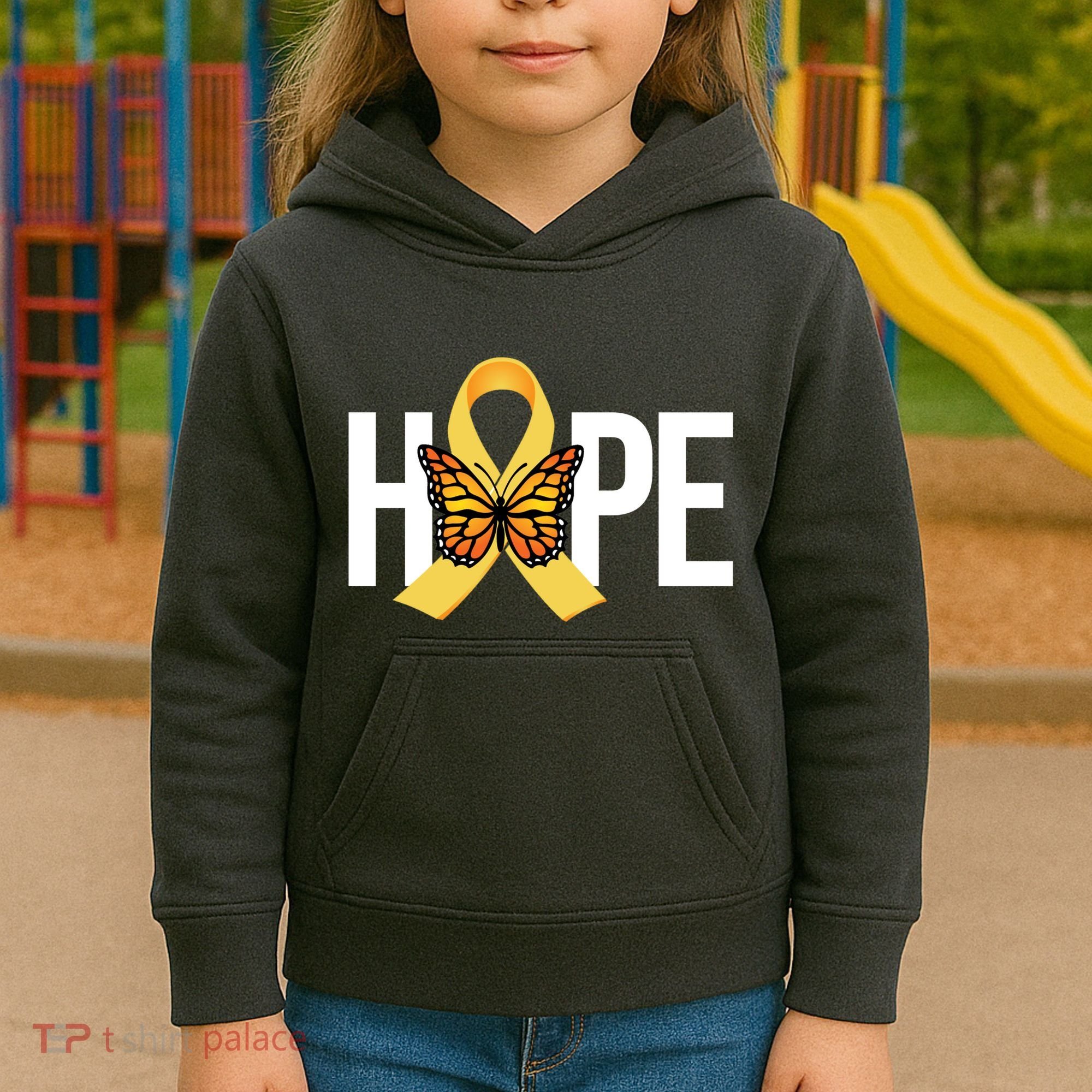 Hope Childhood Cancer Awareness Butterfly Ribbon Kids Hoodie