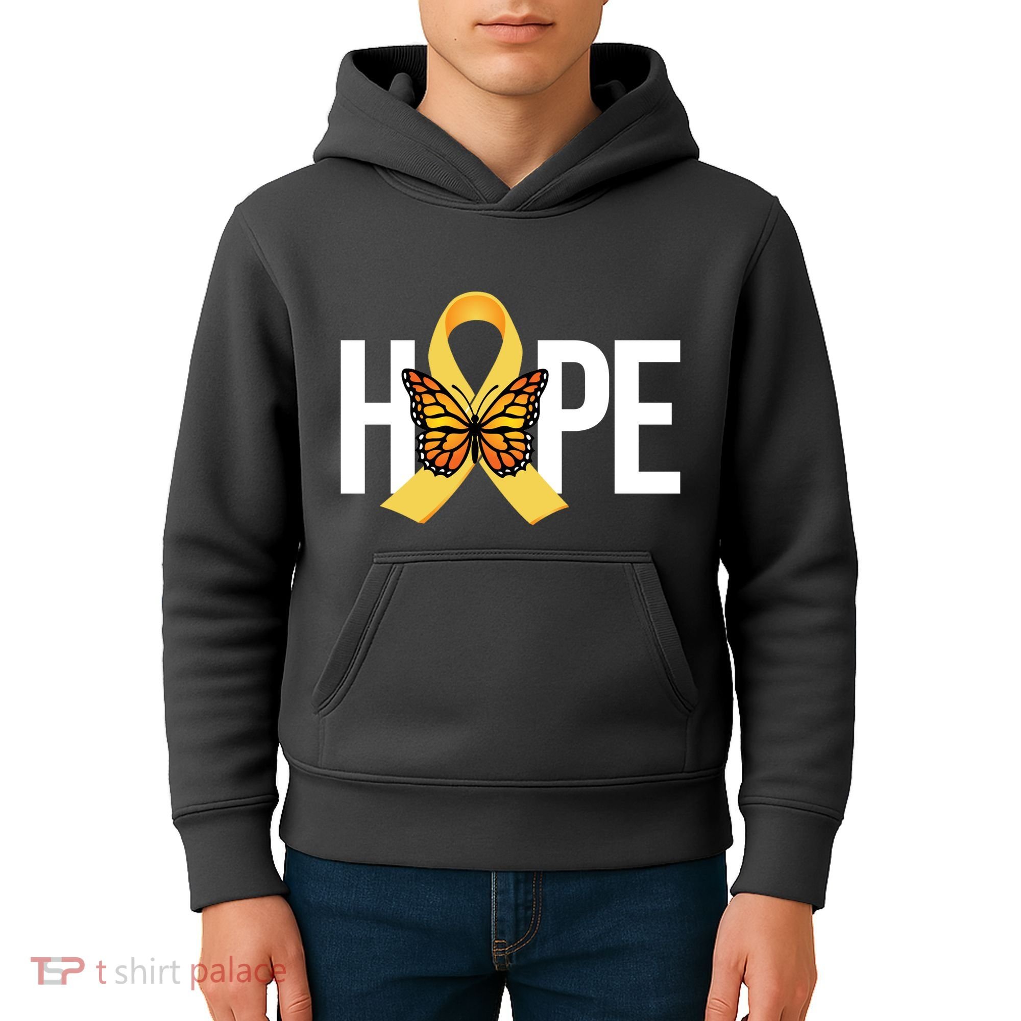 Hope Childhood Cancer Awareness Butterfly Ribbon Kids Hoodie