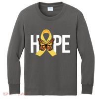 Hope Childhood Cancer Awareness Butterfly Ribbon Kids Long Sleeve Shirt thumb 0