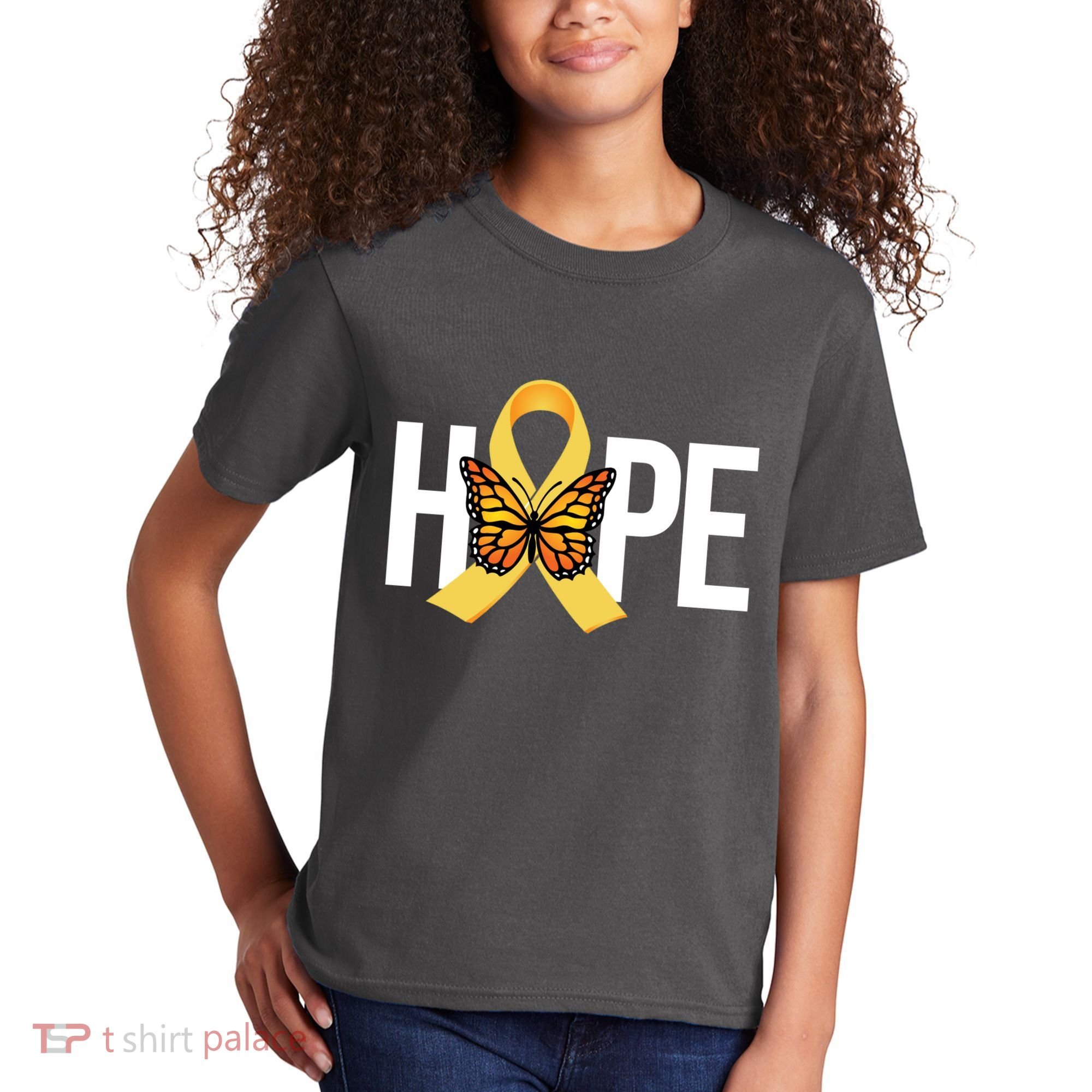 Hope Childhood Cancer Awareness Butterfly Ribbon Kids T-Shirt