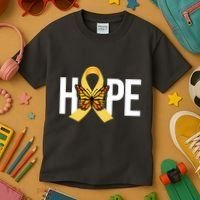 Hope Childhood Cancer Awareness Butterfly Ribbon Kids T-Shirt thumb 3