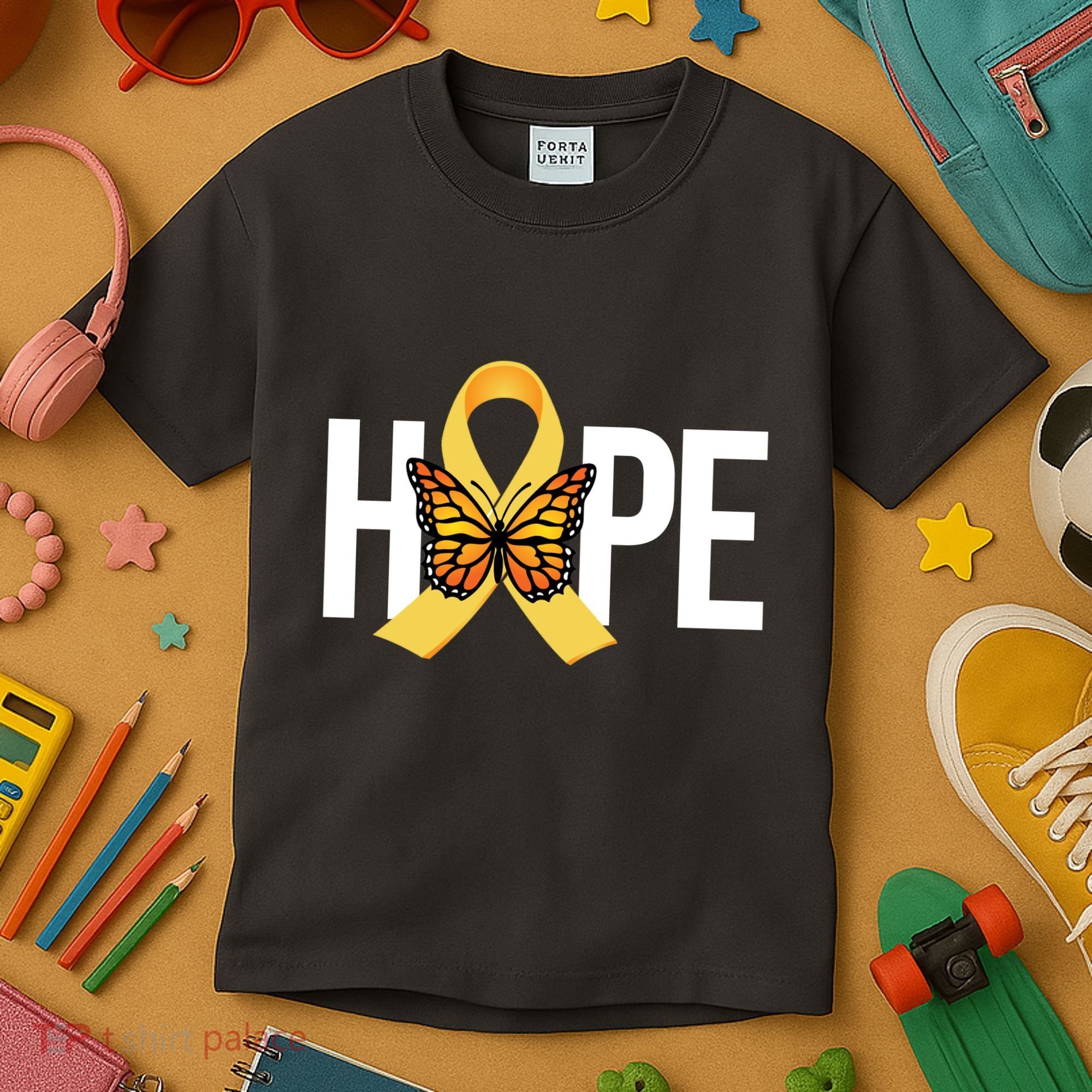 Hope Childhood Cancer Awareness Butterfly Ribbon Kids T-Shirt
