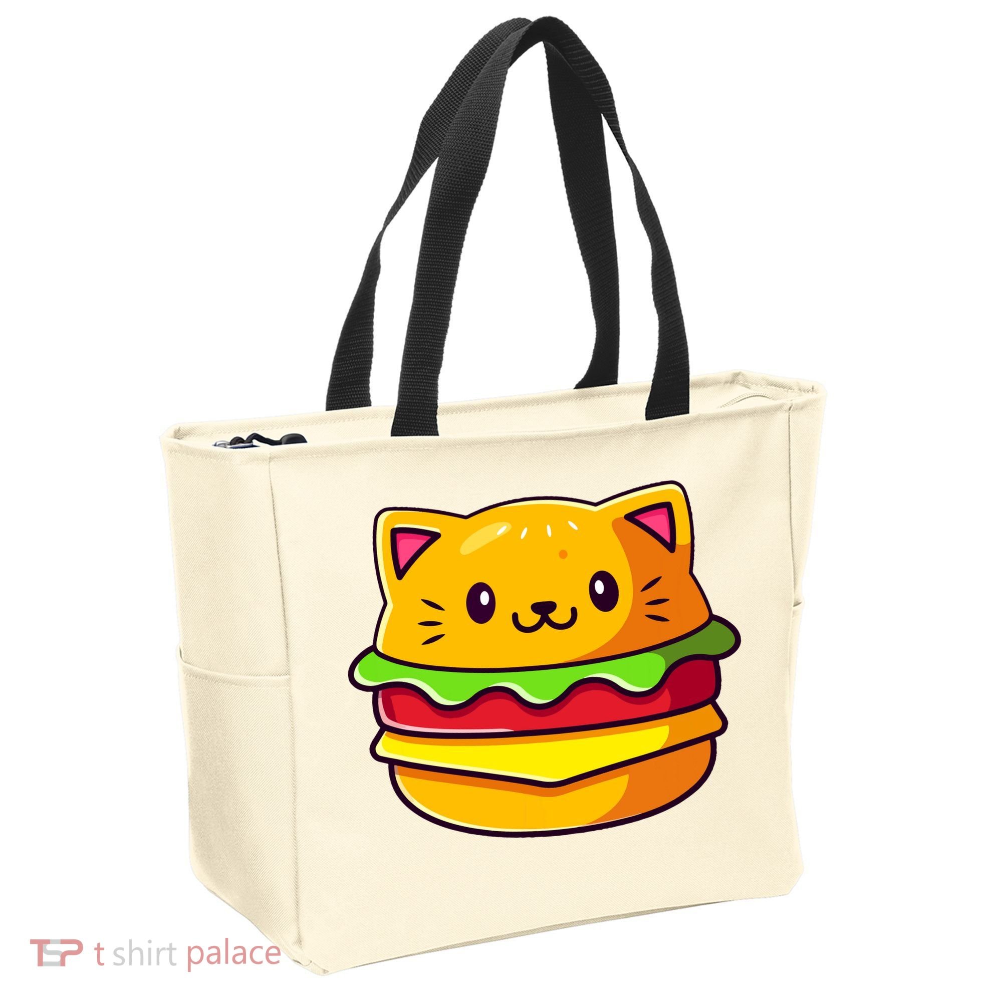 Hamburger Cat Catburger Funny Burger Cat Lover Foodie Tote Bag