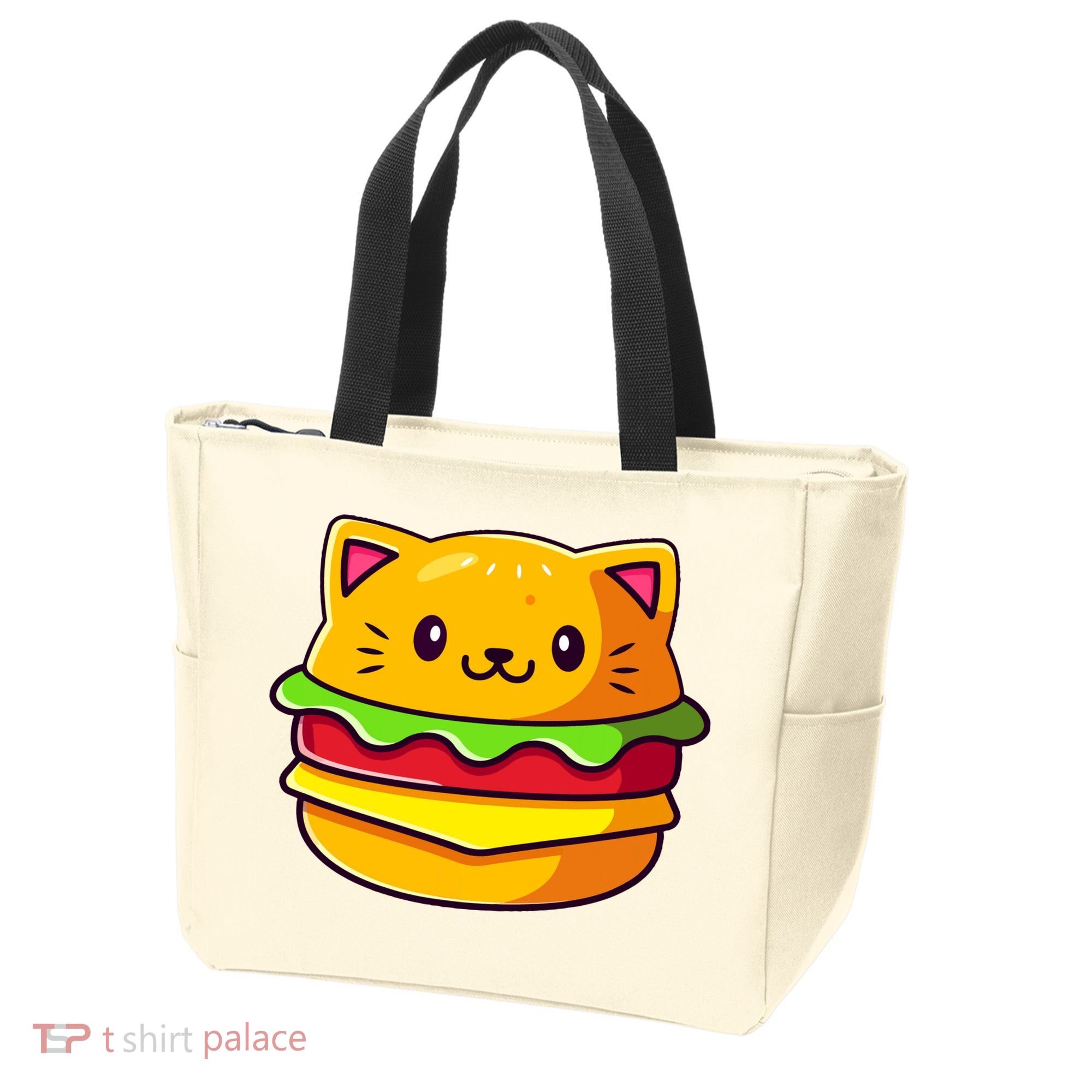 Hamburger Cat Catburger Funny Burger Cat Lover Foodie Tote Bag