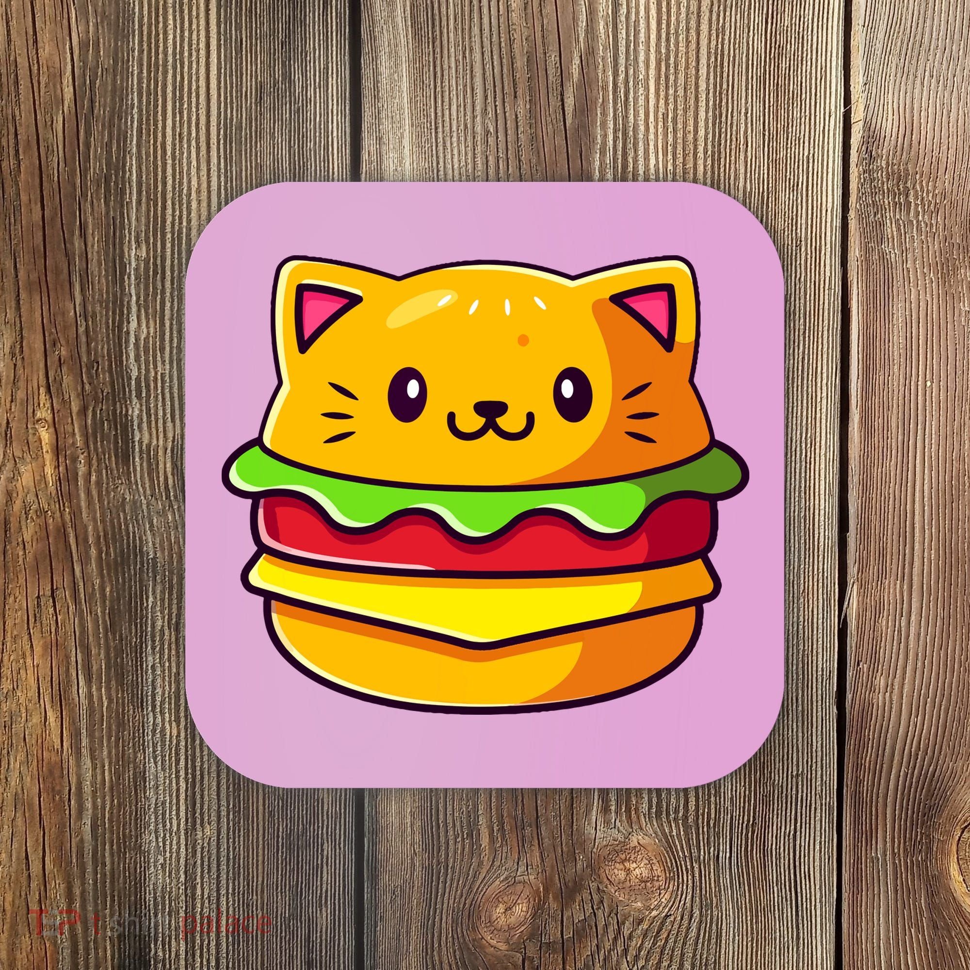 Hamburger Cat Catburger Funny Burger Cat Lover Foodie Coaster