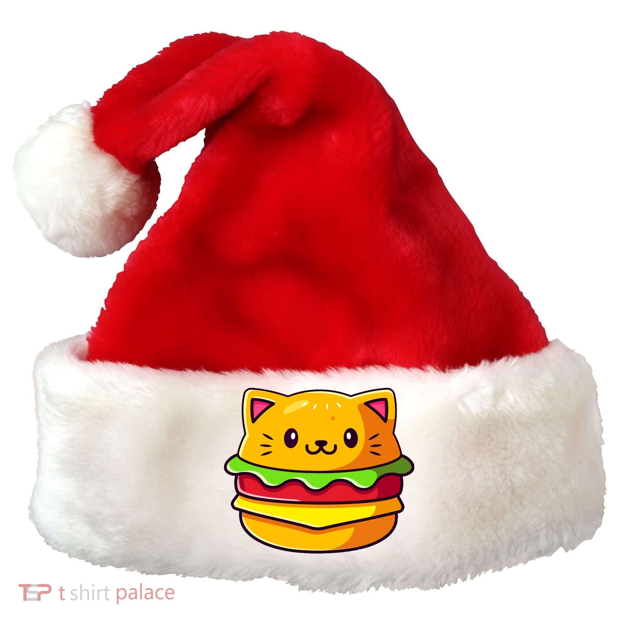 Hamburger Cat Catburger Funny Burger Cat Lover Foodie Santa Hat