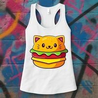 Hamburger Cat Catburger Funny Burger Cat Lover Foodie Women's Tank Top thumb 3