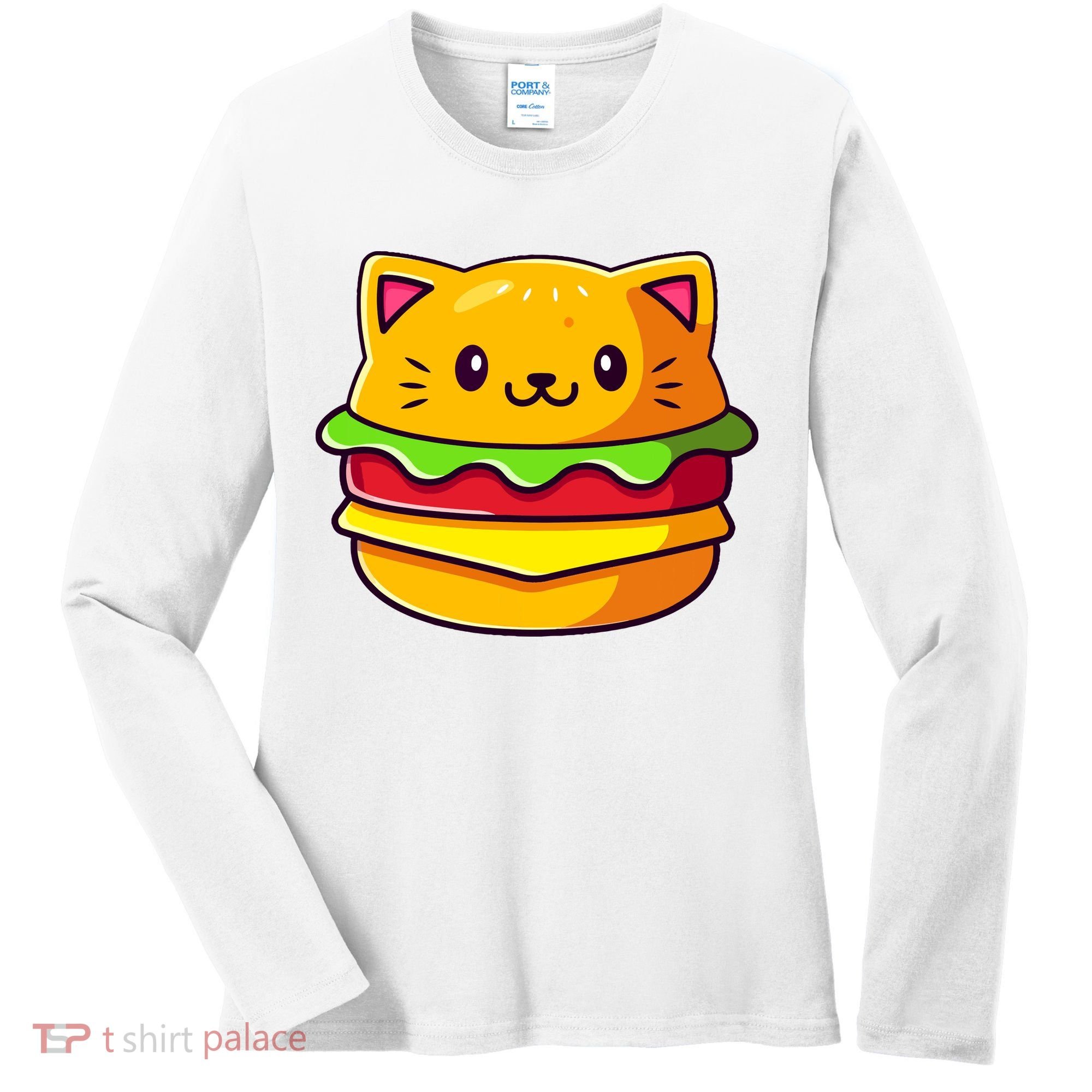 Hamburger Cat Catburger Funny Burger Cat Lover Foodie Women's Long Sleeve Shirt
