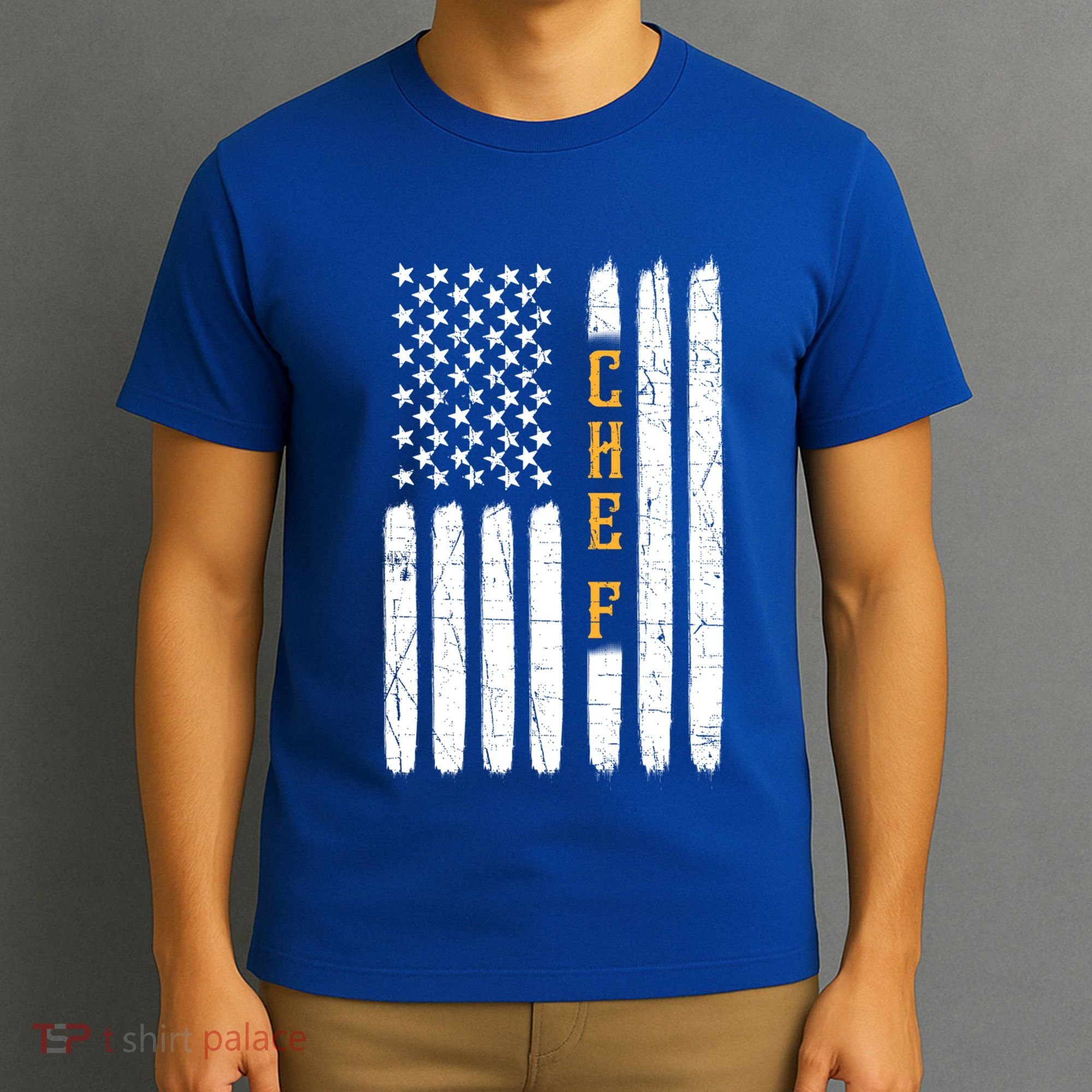 Head Chef Cook Catering Cookery Set Foodie American Flag Usa Gift T-Shirt