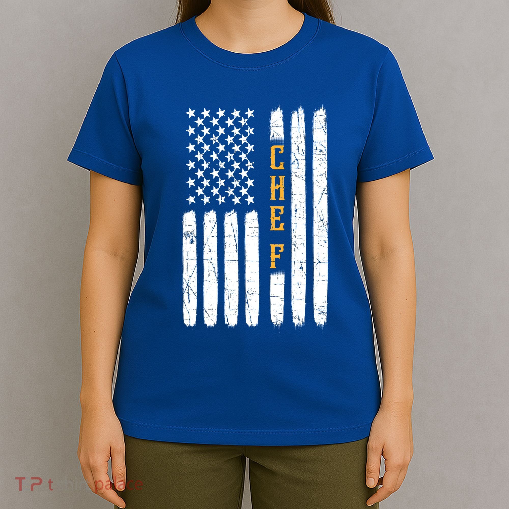 Head Chef Cook Catering Cookery Set Foodie American Flag Usa Gift T-Shirt