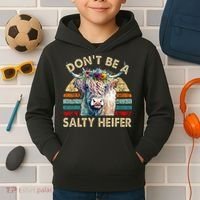 Highland Cow Dont Be Salty Heifer Kids Hoodie thumb 2
