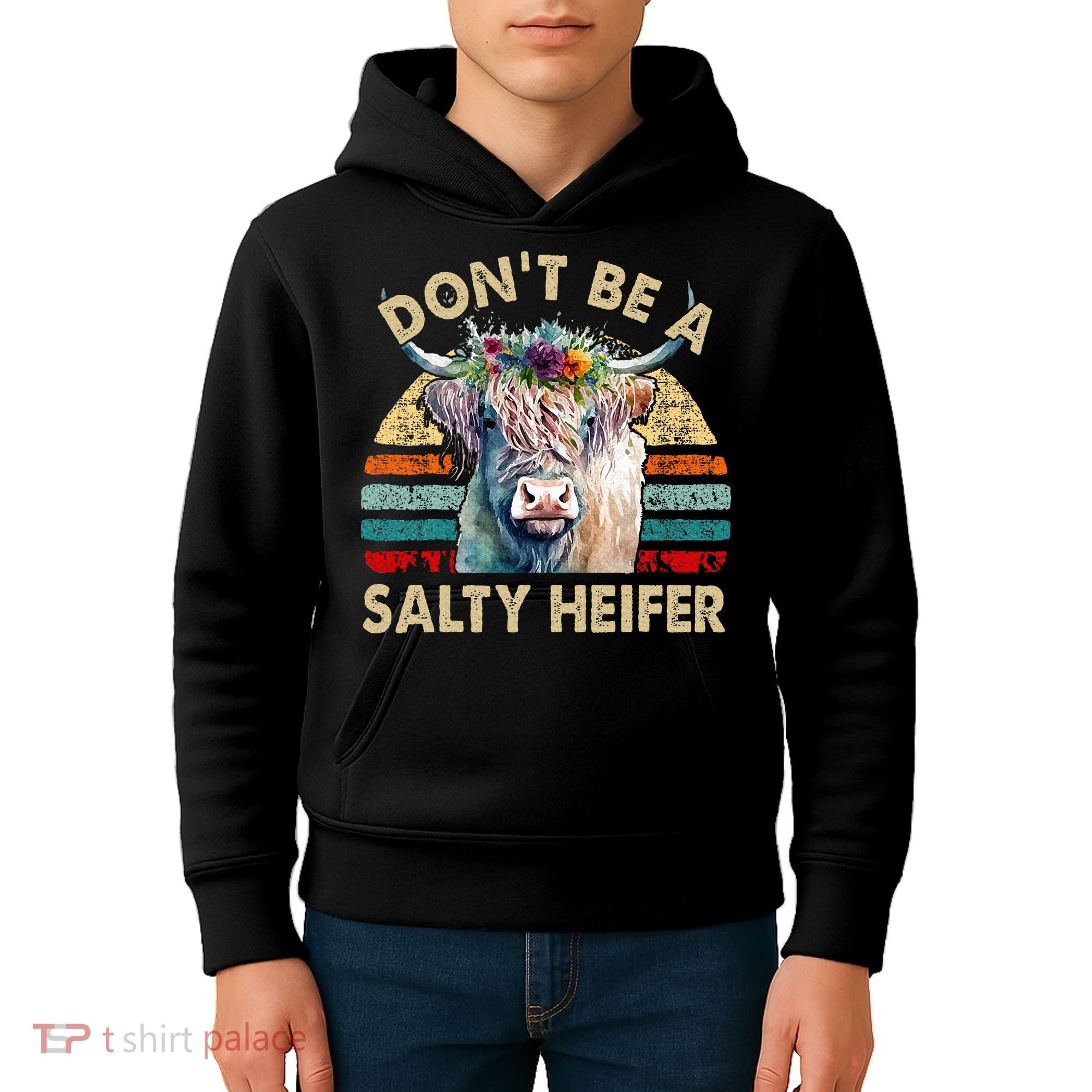 Highland Cow Dont Be Salty Heifer Kids Hoodie