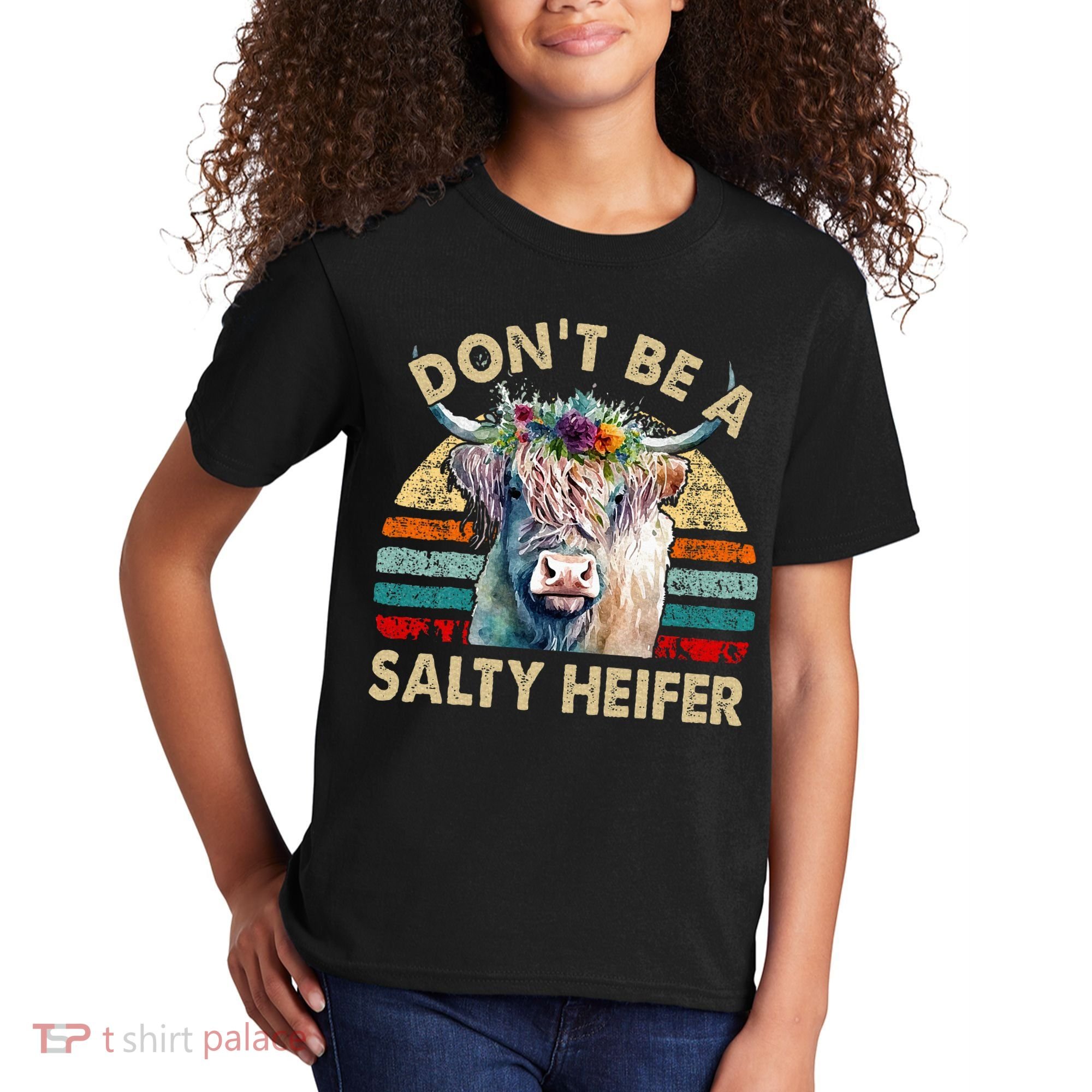 Highland Cow Dont Be Salty Heifer Kids T-Shirt